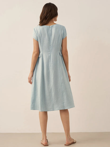 Cecily | Women’s Linen Summer V-Neck Fit-And-Flare Dress