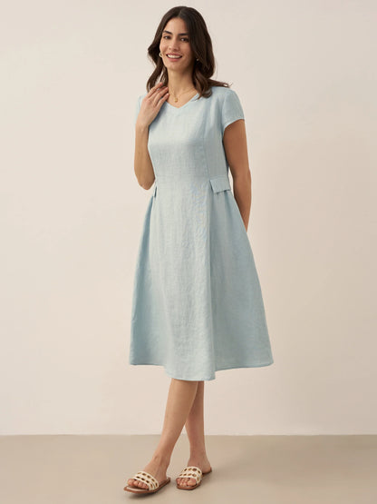 Cecily | Women’s Linen Summer V-Neck Fit-And-Flare Dress