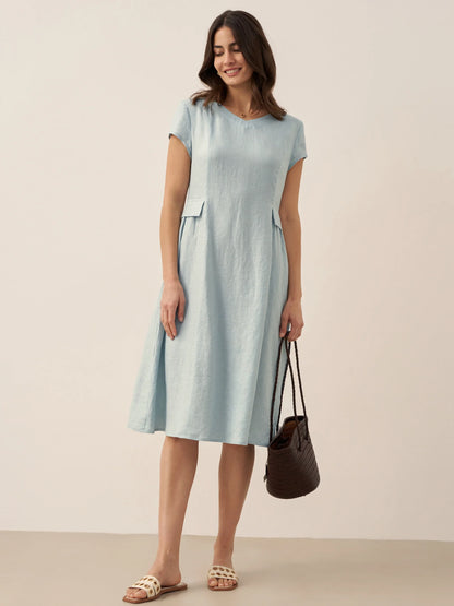 Cecily | Women’s Linen Summer V-Neck Fit-And-Flare Dress