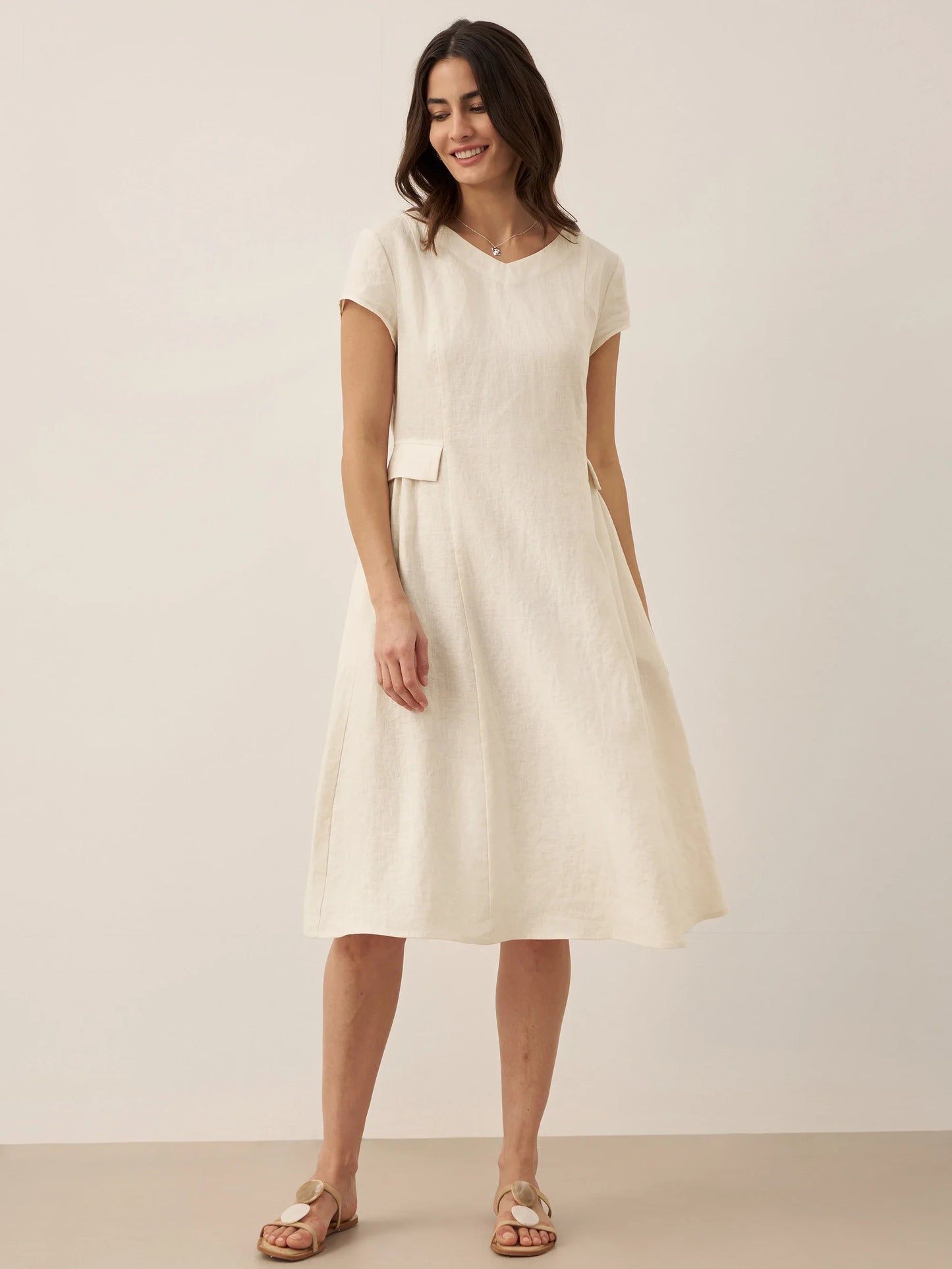 Cecily | Women’s Linen Summer V-Neck Fit-And-Flare Dress