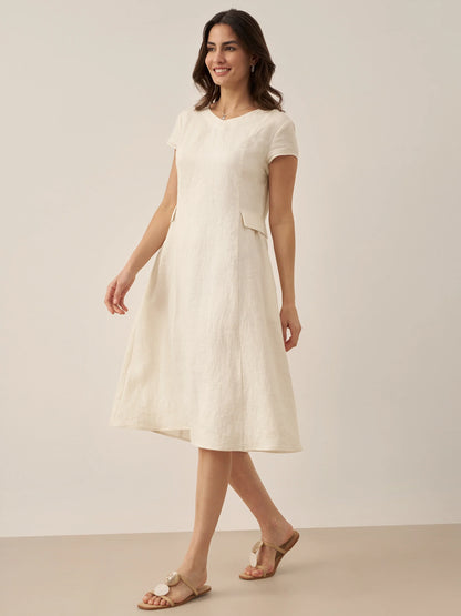 Cecily | Women’s Linen Summer V-Neck Fit-And-Flare Dress