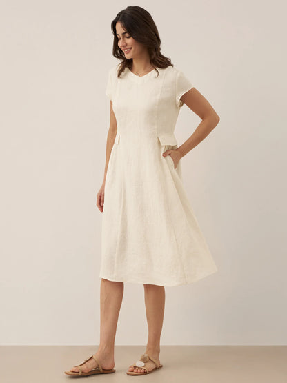 Cecily | Women’s Linen Summer V-Neck Fit-And-Flare Dress