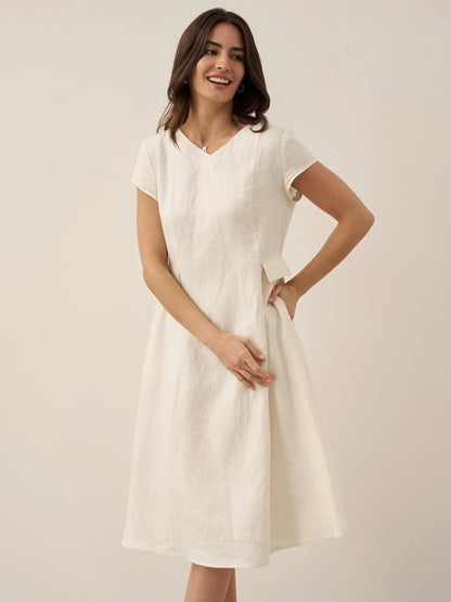 Cecily | Women’s Linen Summer V-Neck Fit-And-Flare Dress