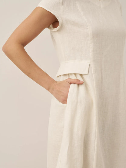 Cecily | Women’s Linen Summer V-Neck Fit-And-Flare Dress