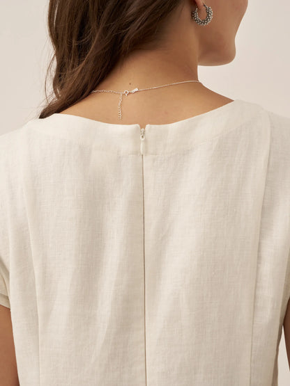 Cecily | Women’s Linen Summer V-Neck Fit-And-Flare Dress