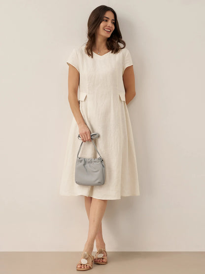 Cecily | Women’s Linen Summer V-Neck Fit-And-Flare Dress