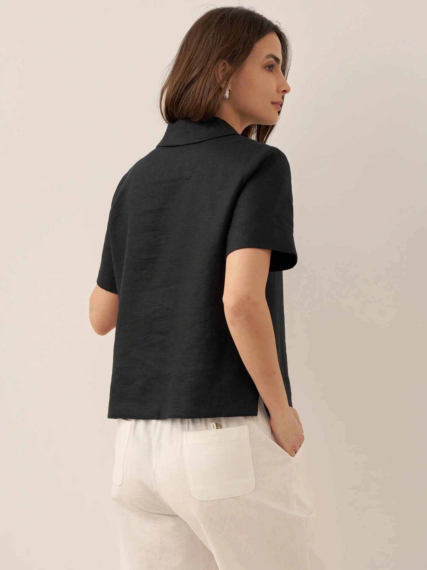 Quinn | Women’s Linen Button-Up Short Sleeve Blouse