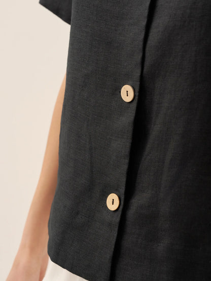 Quinn | Women’s Linen Button-Up Short Sleeve Blouse