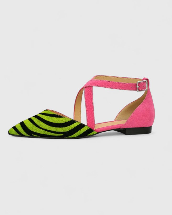 Rylan | Women’s Pink Striped Pointed Toe Flat Sandals