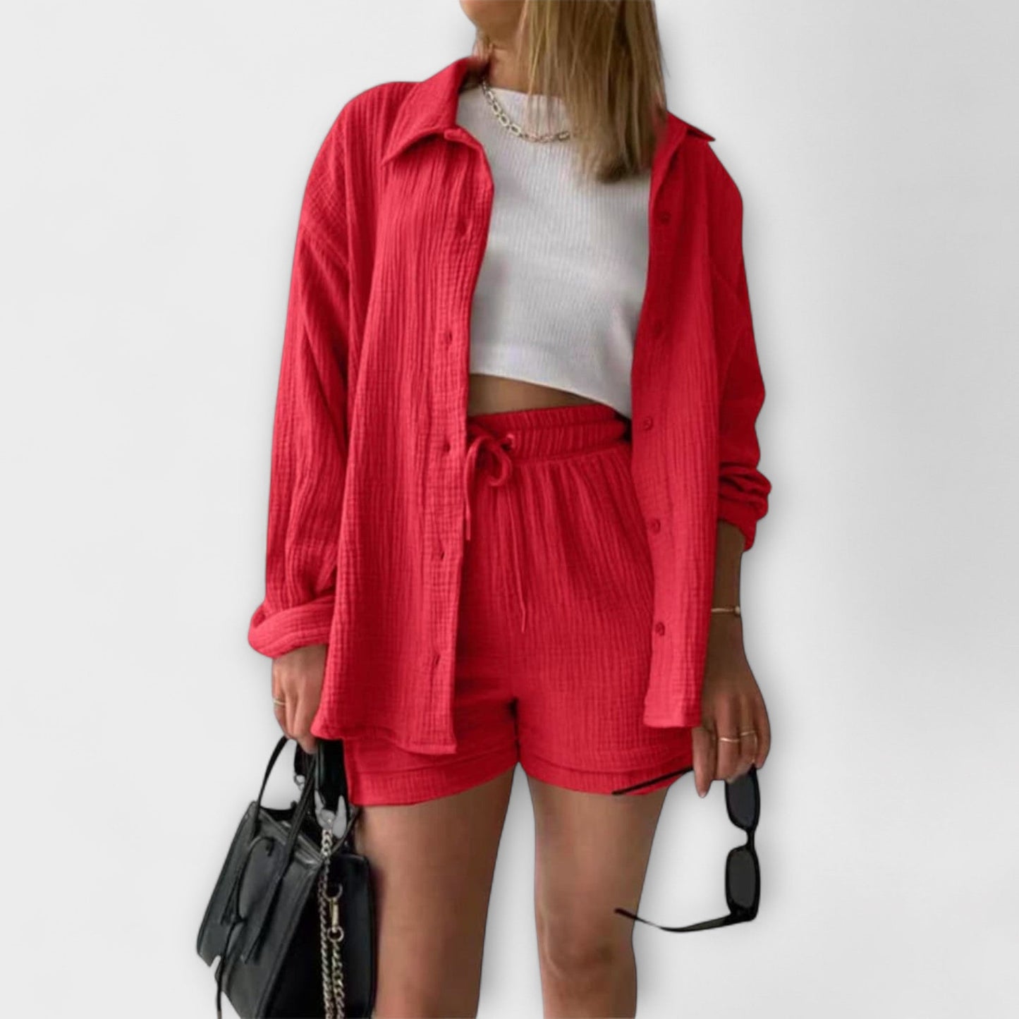 Jane | Women’s Elegant Linen Shirt And Shorts Co-Ord Set