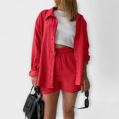 Jane | Women’s Elegant Linen Shirt And Shorts Co-Ord Set