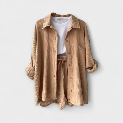 Jane | Women’s Elegant Linen Shirt And Shorts Co-Ord Set