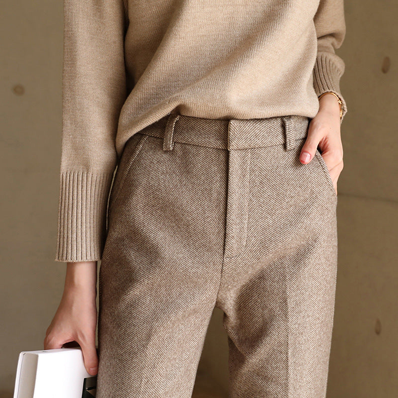 Rosalind | Women’s High-Waisted Wool Herringbone Pants