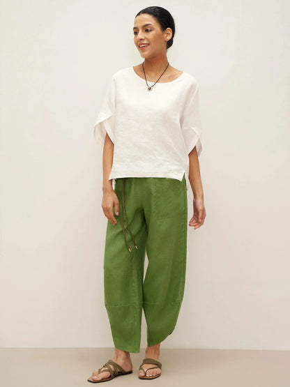 Marley | Women’s Linen Round Neck Petal Sleeve Blouse