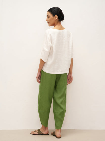 Marley | Women’s Linen Round Neck Petal Sleeve Blouse