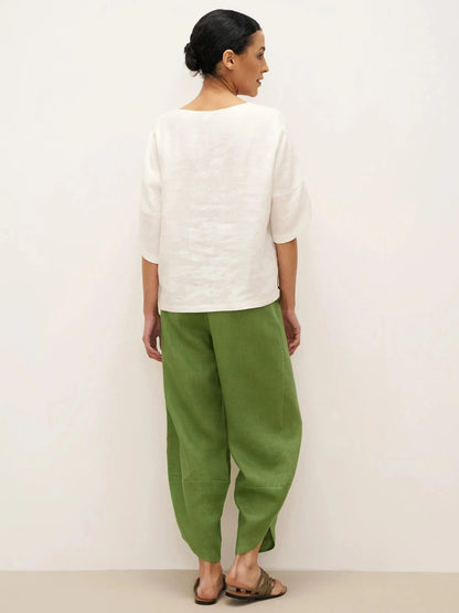 Alana | Women’s Linen Petal-Hem Elastic Waist Trousers