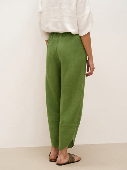 Alana | Women’s Linen Petal-Hem Elastic Waist Trousers