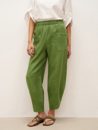 Alana | Women’s Linen Petal-Hem Elastic Waist Trousers