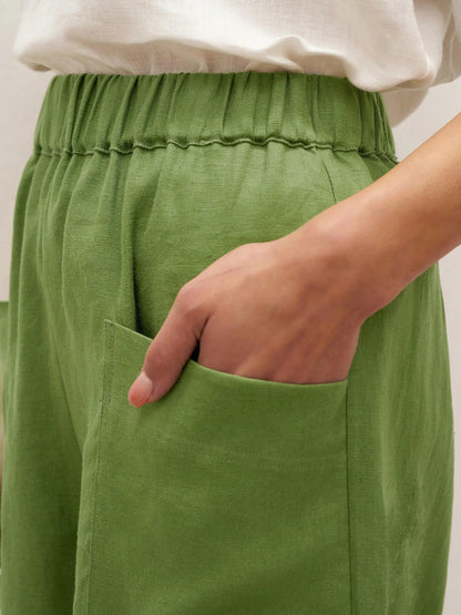 Alana | Women’s Linen Petal-Hem Elastic Waist Trousers