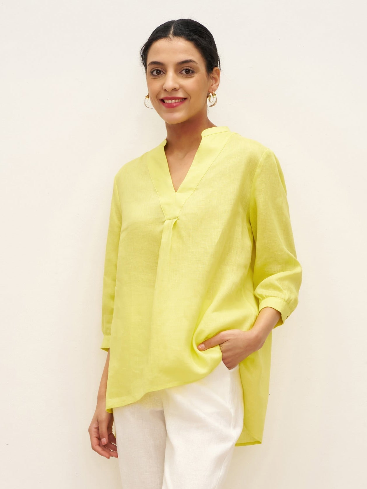 Miranda | Women’s Linen Split V-Neck Dress Blouse