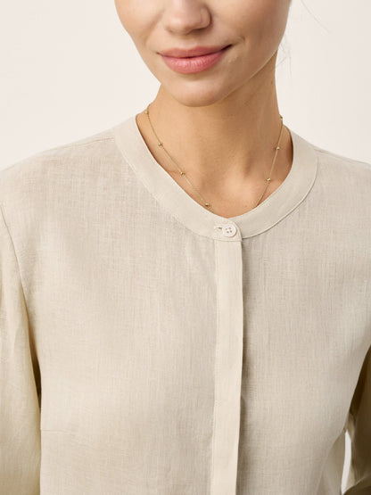 Phoebe | Women’s Linen Hidden Button Crew Neck Shirt