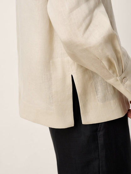 Phoebe | Women’s Linen Hidden Button Crew Neck Shirt