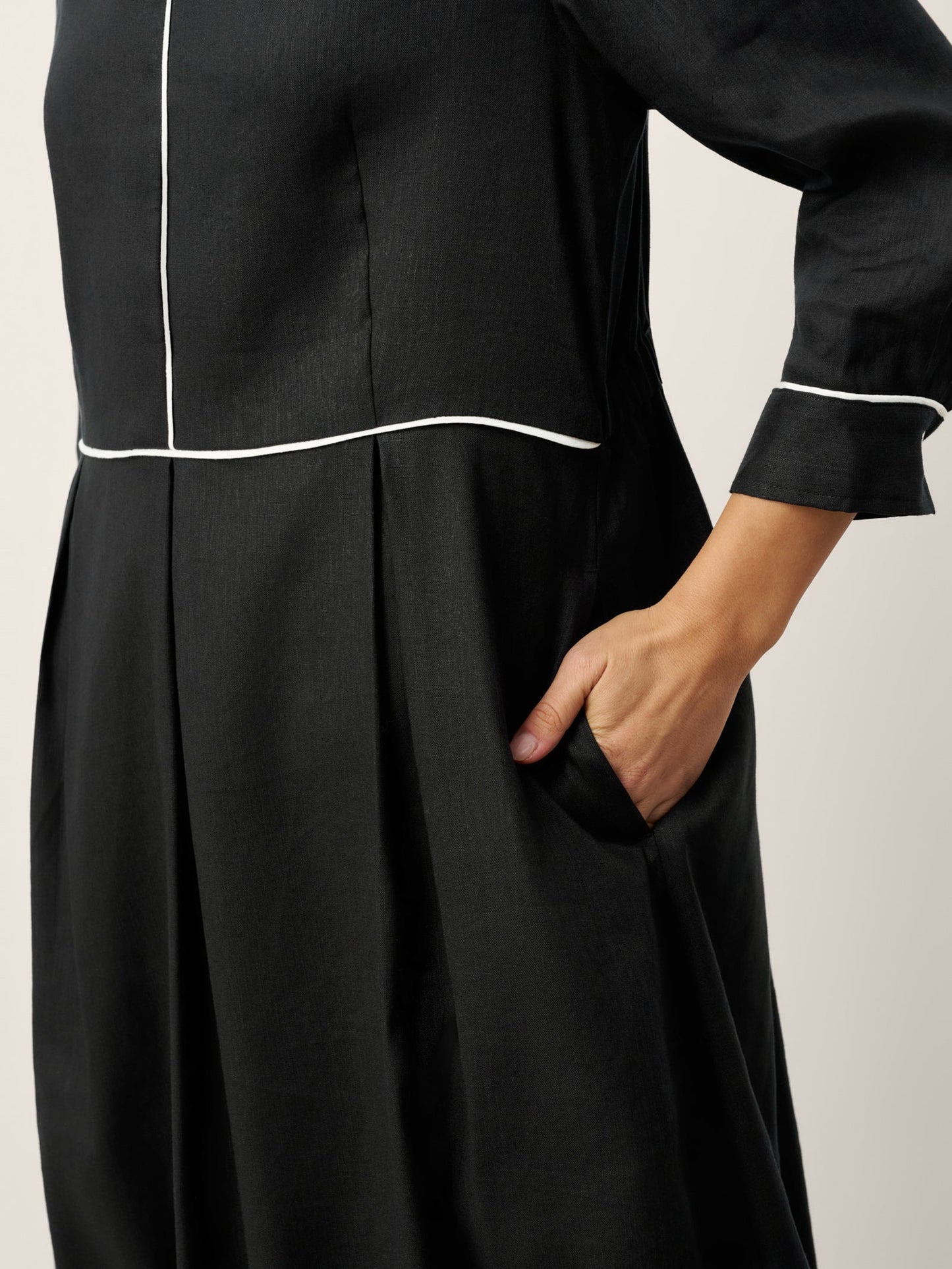 Sienna | Women’s Linen-Lyocell Contrast Trim Gathered Maxi Dress