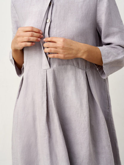 Ariadne | Women’s Linen Inverted Pleat Curved Seam Maxi Dress