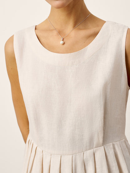 Monroe | Women’s Linen Sleeveless Crew Neck Pleated Waist Maxi Dress