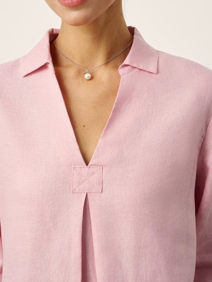 Marcelline | Women’s Linen Layered V-Neck Pleated Blouse
