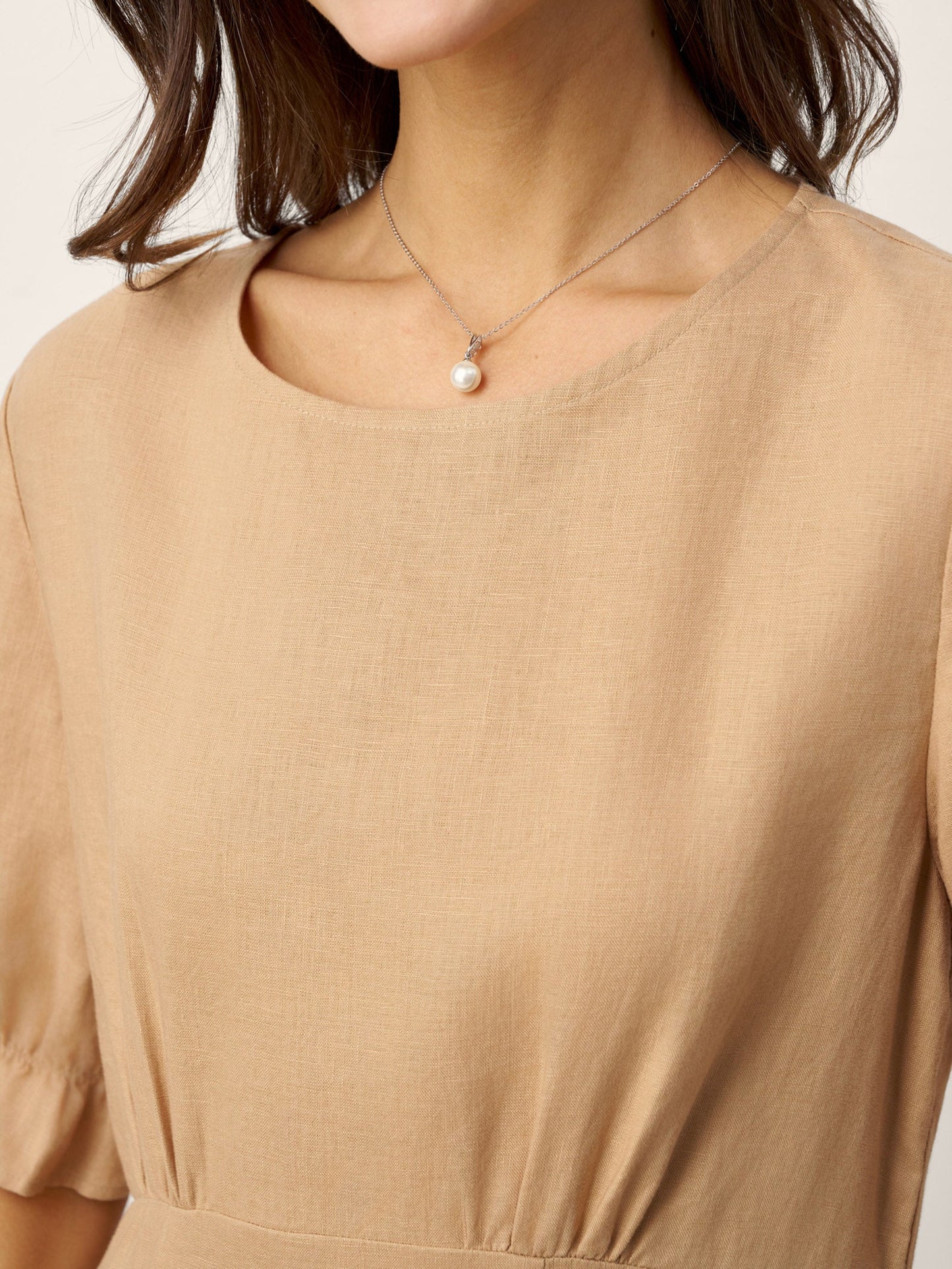 Talia | Women’s Linen Round Neck Sleeve Maxi Dress