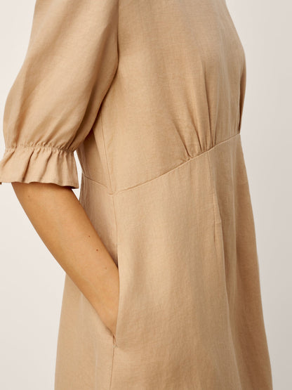 Talia | Women’s Linen Round Neck Sleeve Maxi Dress