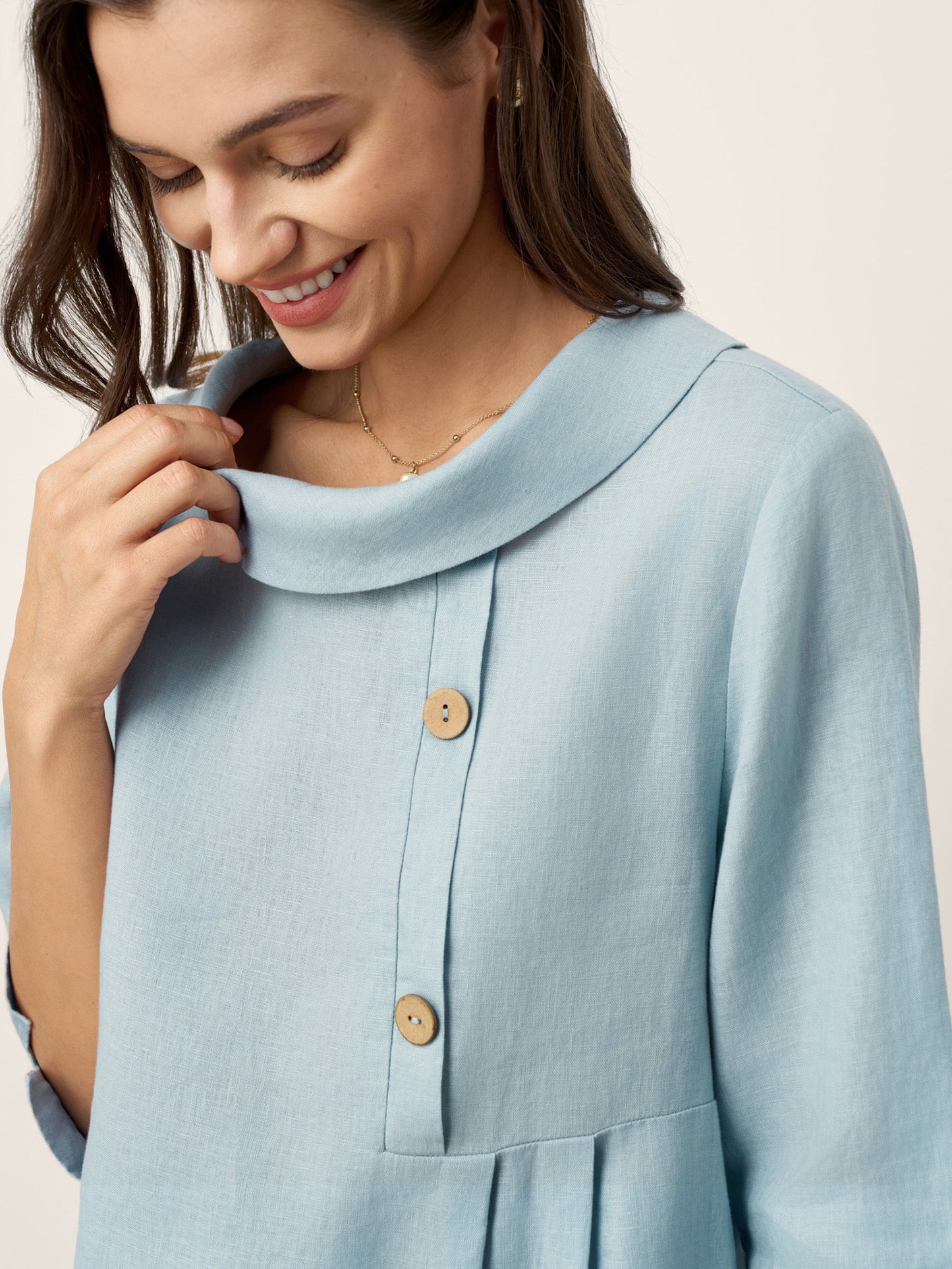 Cassidy | Women’s Linen Rolled Collar Asymmetric Button Maxi Dress