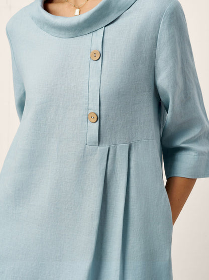 Cassidy | Women’s Linen Rolled Collar Asymmetric Button Maxi Dress