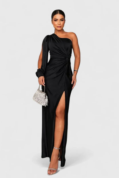 Vivienne | Women’s Elegant Satin Slit Maxi Dress