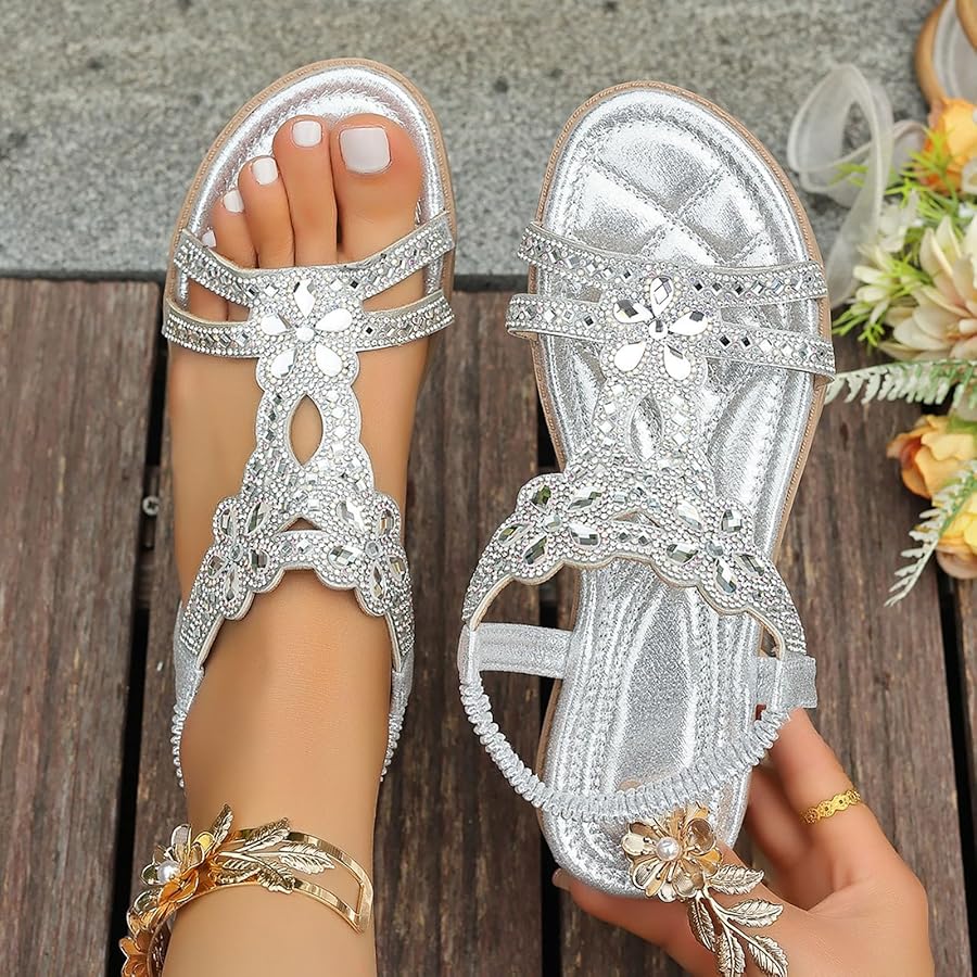 Celine | Women’s Spring Floral Embellished Flat Sandals