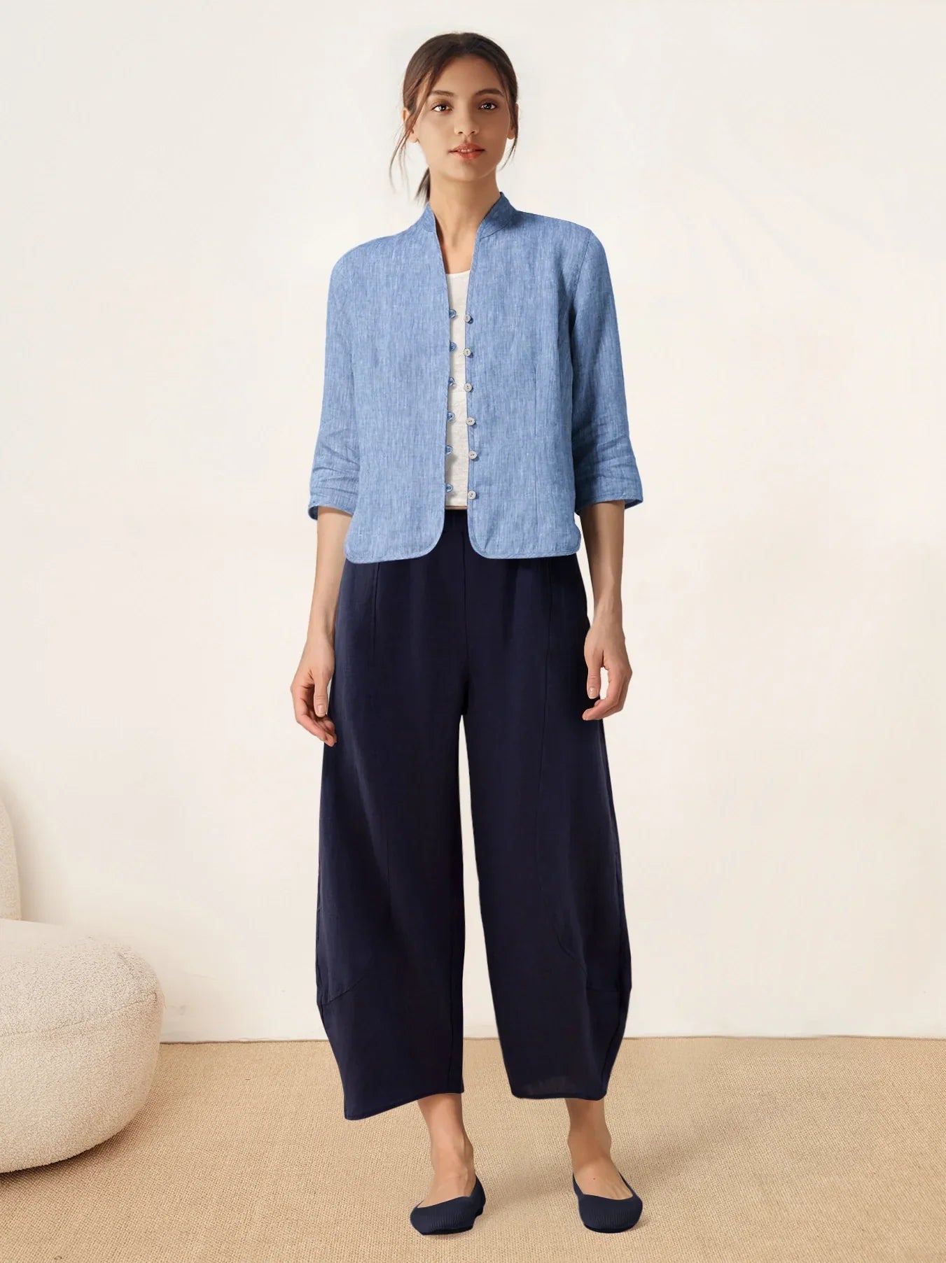 Imogen | Women’s Linen Hand Button Fitted Blouse