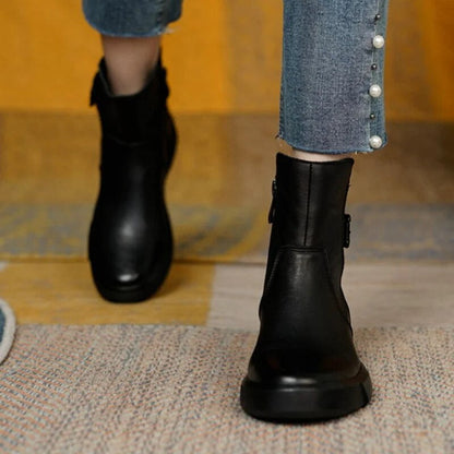Danica | Women’s Non-Slip Retro Short Boots in Smooth Leather