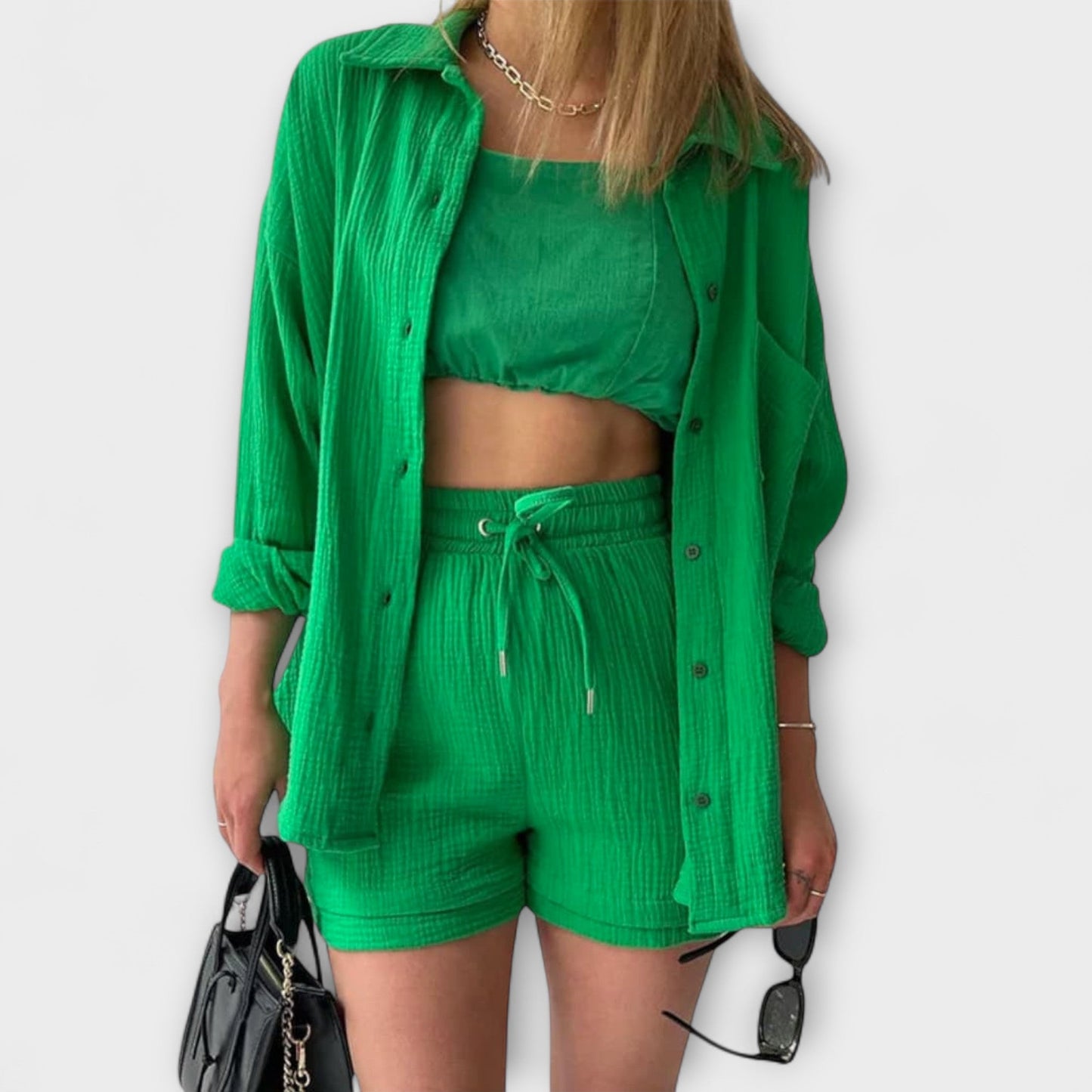 Jane | Women’s Elegant Linen Shirt And Shorts Co-Ord Set