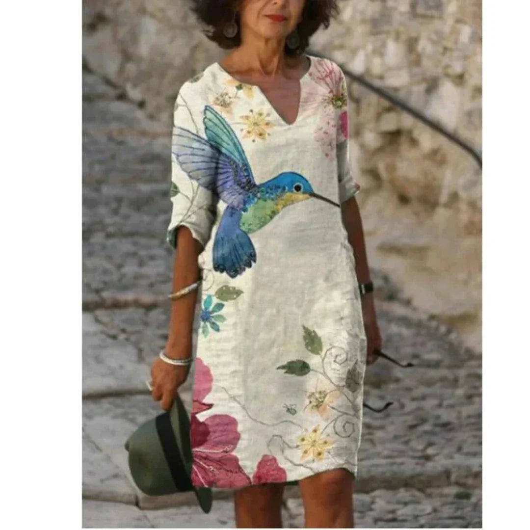 Sienna | Women’s Floral V-Neck Midi Dress with Artistic Print