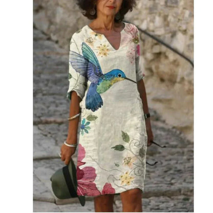 Sienna | Women’s Floral V-Neck Midi Dress with Artistic Print