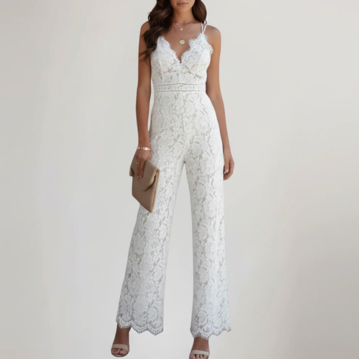 Elara | Women’s Sleeveless Lace V-Neck Wide Leg Jumpsuit