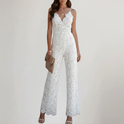 Elara | Women’s Sleeveless Lace V-Neck Wide Leg Jumpsuit