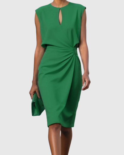 Elodie | Women’s Elegant Ruched Keyhole Midi Dress