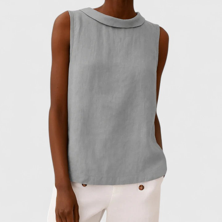 Florence | Women’s Roll Collar Sleeveless Linen Top
