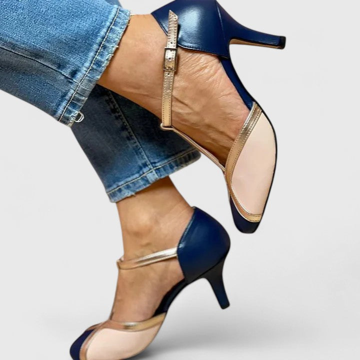 Kenna | Women’s Colorblock T Strap Kitten Heels