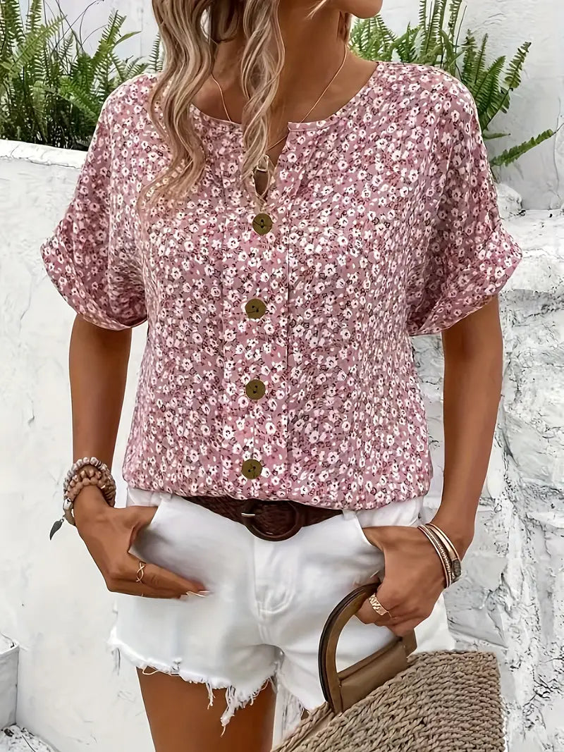 Mallory | Women’s Summer Floral Short Sleeve Button Top