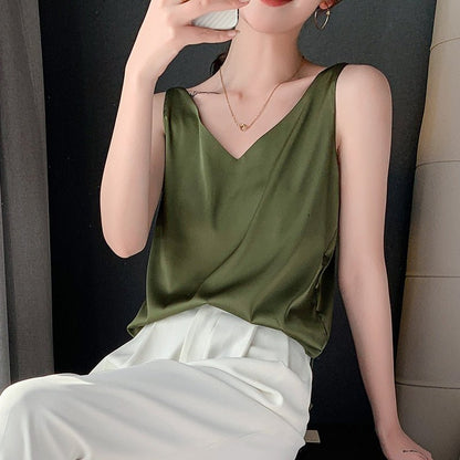 Maren | Women’s Classic Relaxed Fit Draped Satin Tank Top
