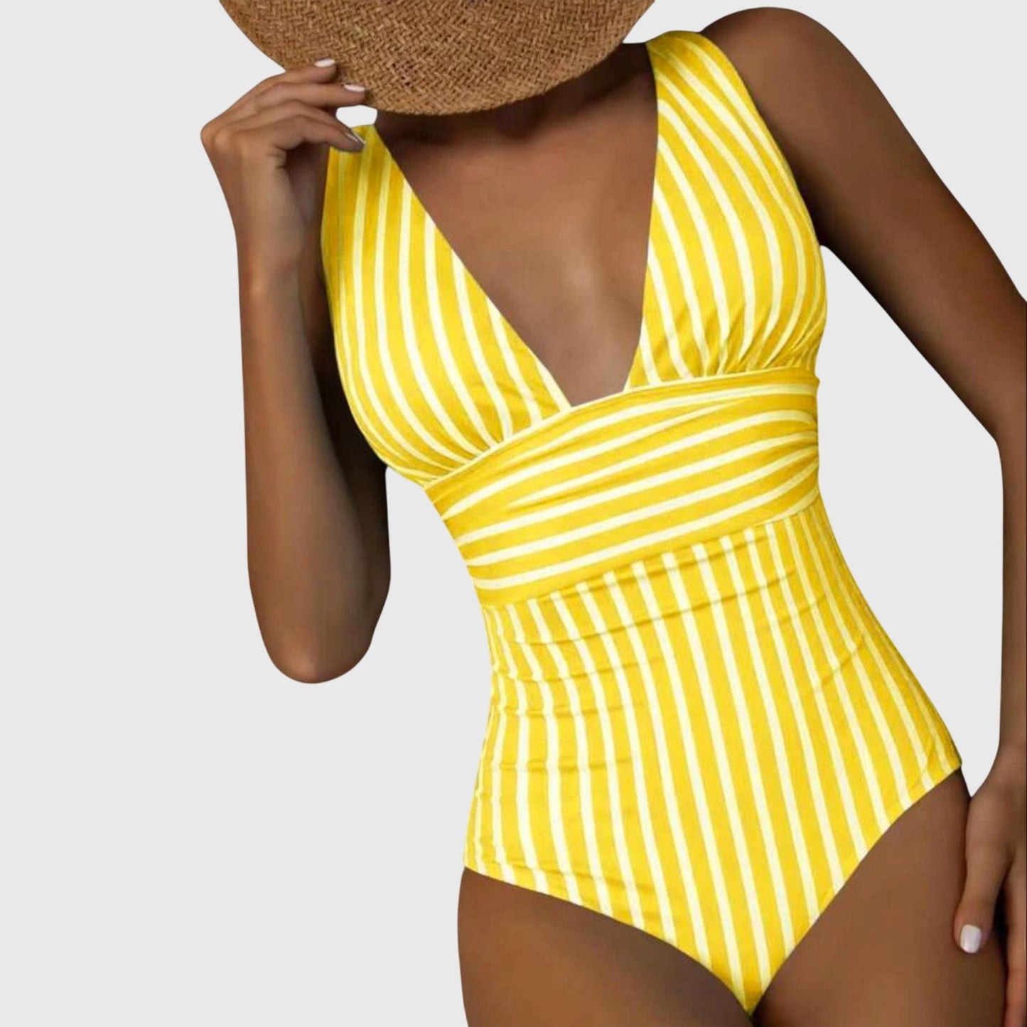 Zivara | Women’s Striped V Neck One Piece Swimsuit