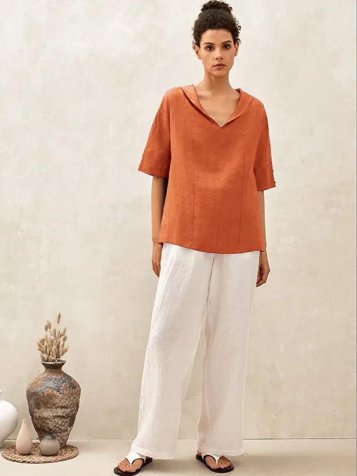 Reagan | Women’s Linen V-Neck Short Sleeve Shirt